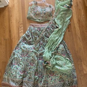 Green embroidered Indian Lehenga